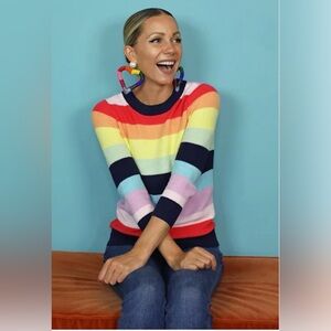 Halogen Rainbow Striped Crewneck Sweater - Navy, Red, Yellow, Blue, Pink